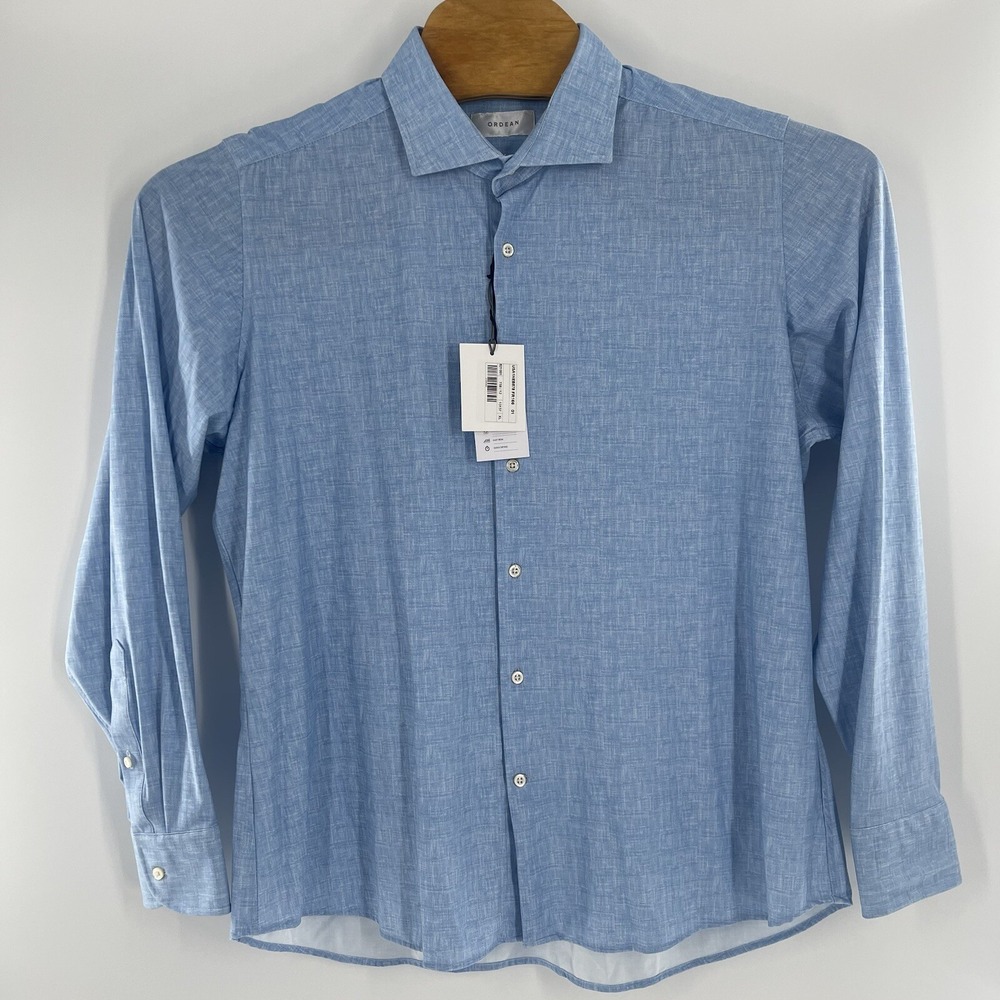 Ordean Mens Long Sleeve Button Down Shirt Light Blue Textured L NEW USA1NEB878